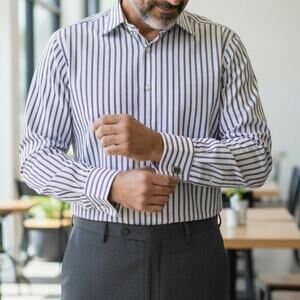 Hugo Boss French Cuff Lawrence Dress Shirt Men 17.5 36/37 Purple White Striped